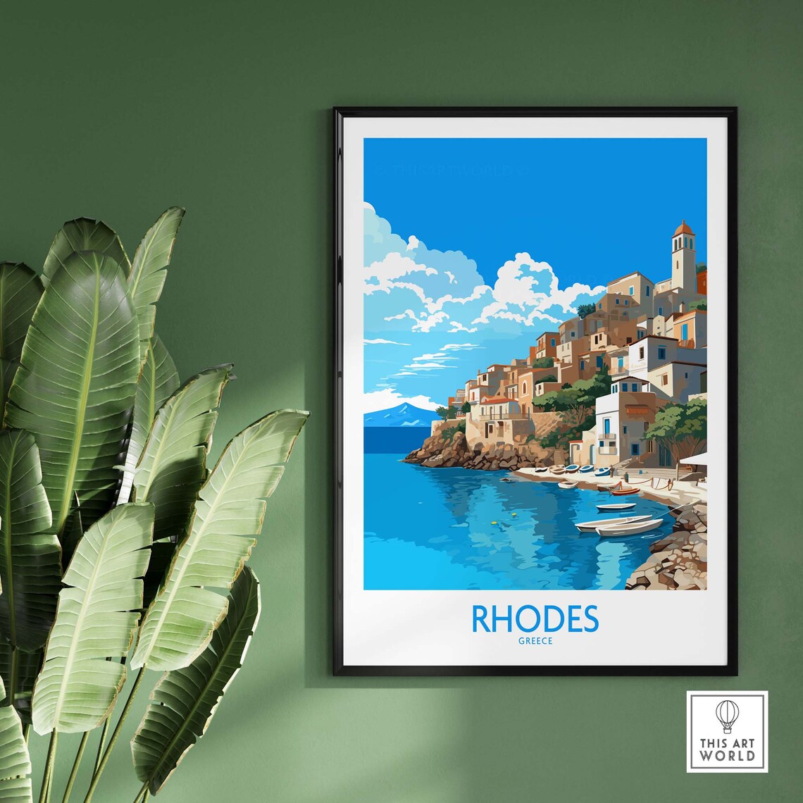 Rhodes Greece Bright Harbor Old Town Fishing Boats Travel Poster - Image 2