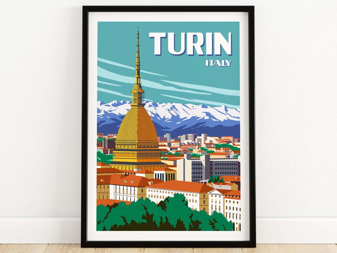 Turin Italy Travel Poster, Europe Wall Art