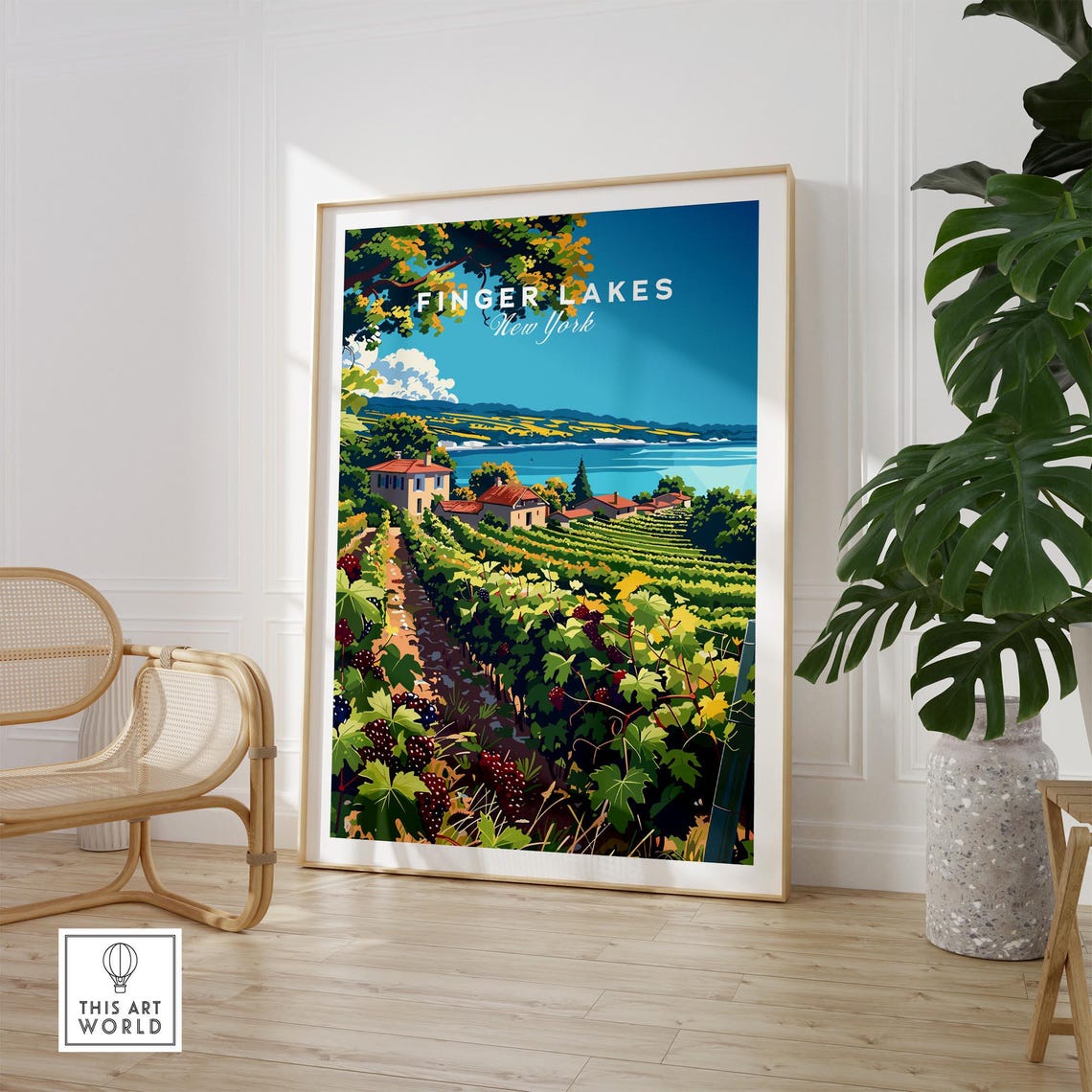 Finger Lakes New York Vineyard Rolling Hills Vintage Travel Poster - Image 2