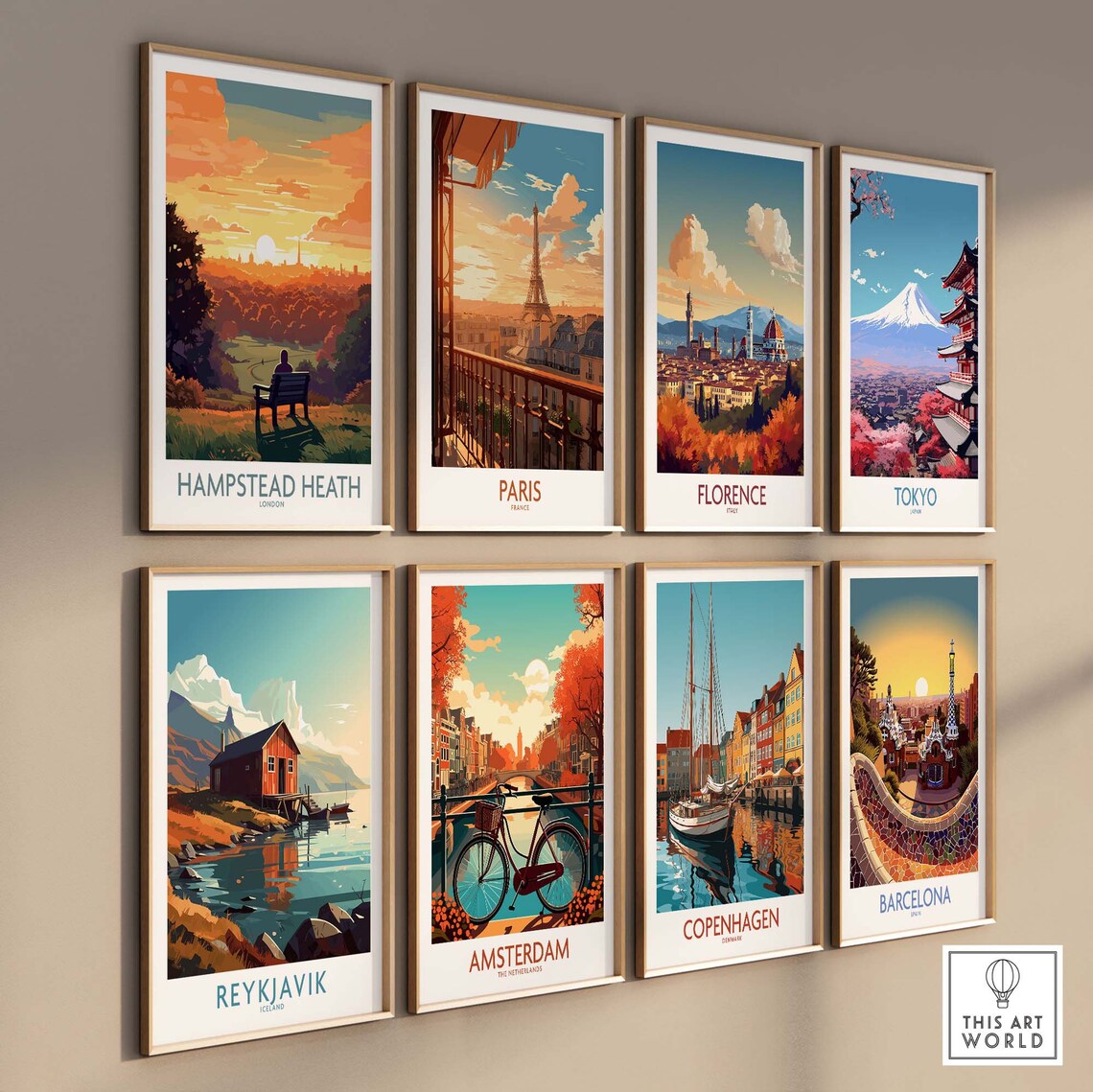 Hampstead Heath London Golden Sunset Park Bench View Travel Poster - Image 3