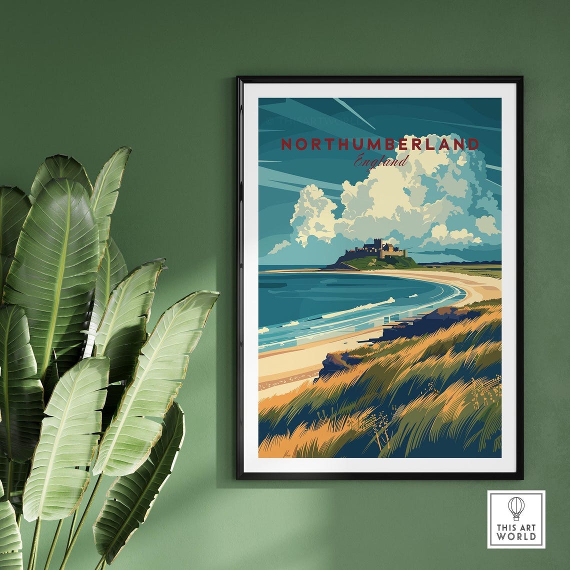 Coastal Northumberland England Bamburgh Castle Beach Retro Poster - Image 2