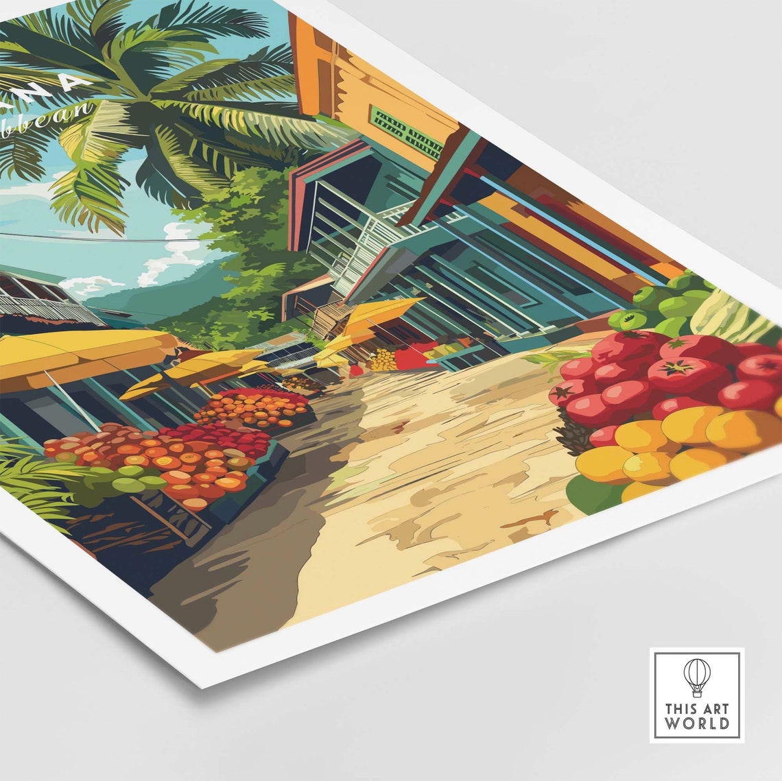 Guyana Caribbean Fruit Market Street Scene Vintage Travel Poster - Image 4