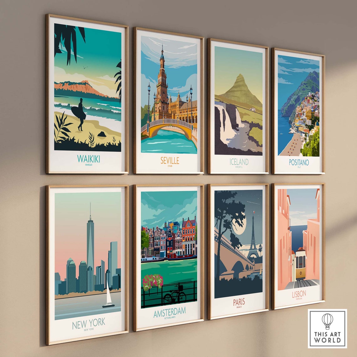 Waikiki Hawaii Surfer Diamond Head Beach Sunset Travel Poster - Image 3