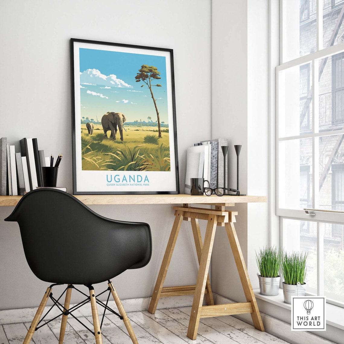 Uganda Queen Elizabeth National Park Elephants Safari Travel Poster - Image 4