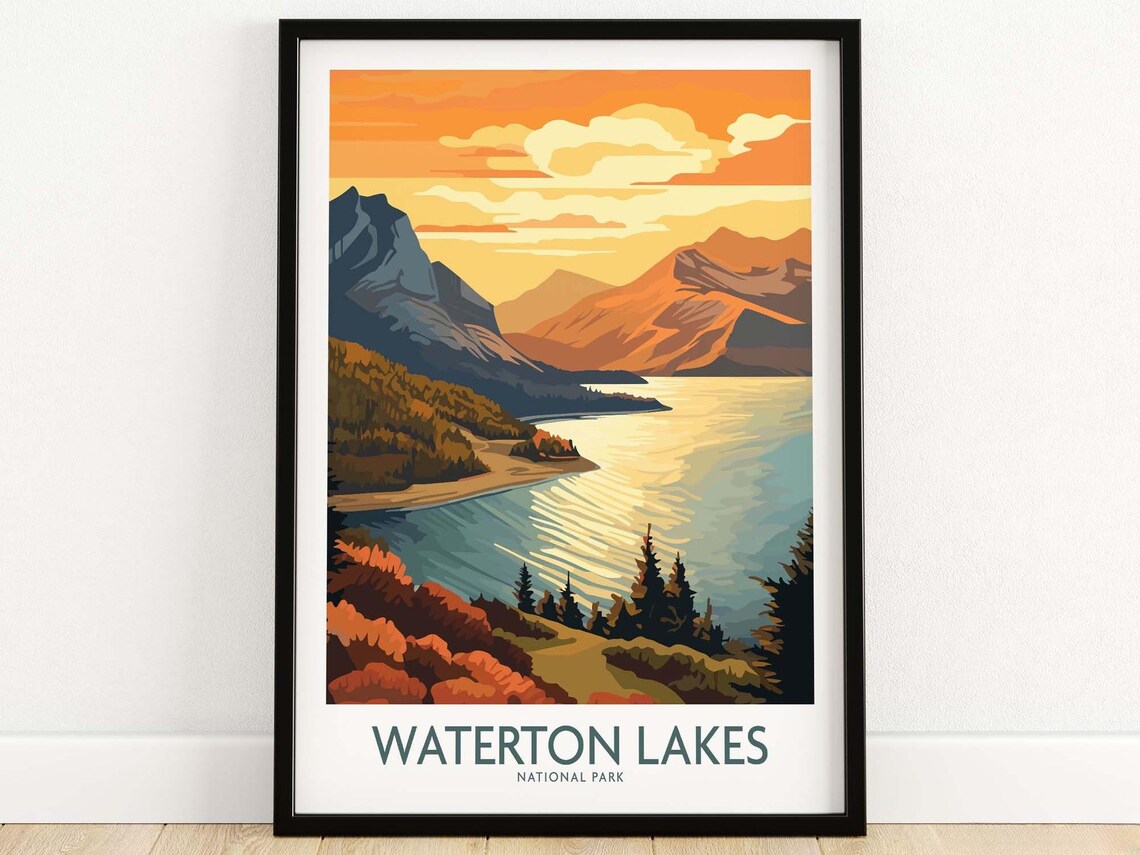 Waterton Lakes National Park Travel Poster, Wall Art