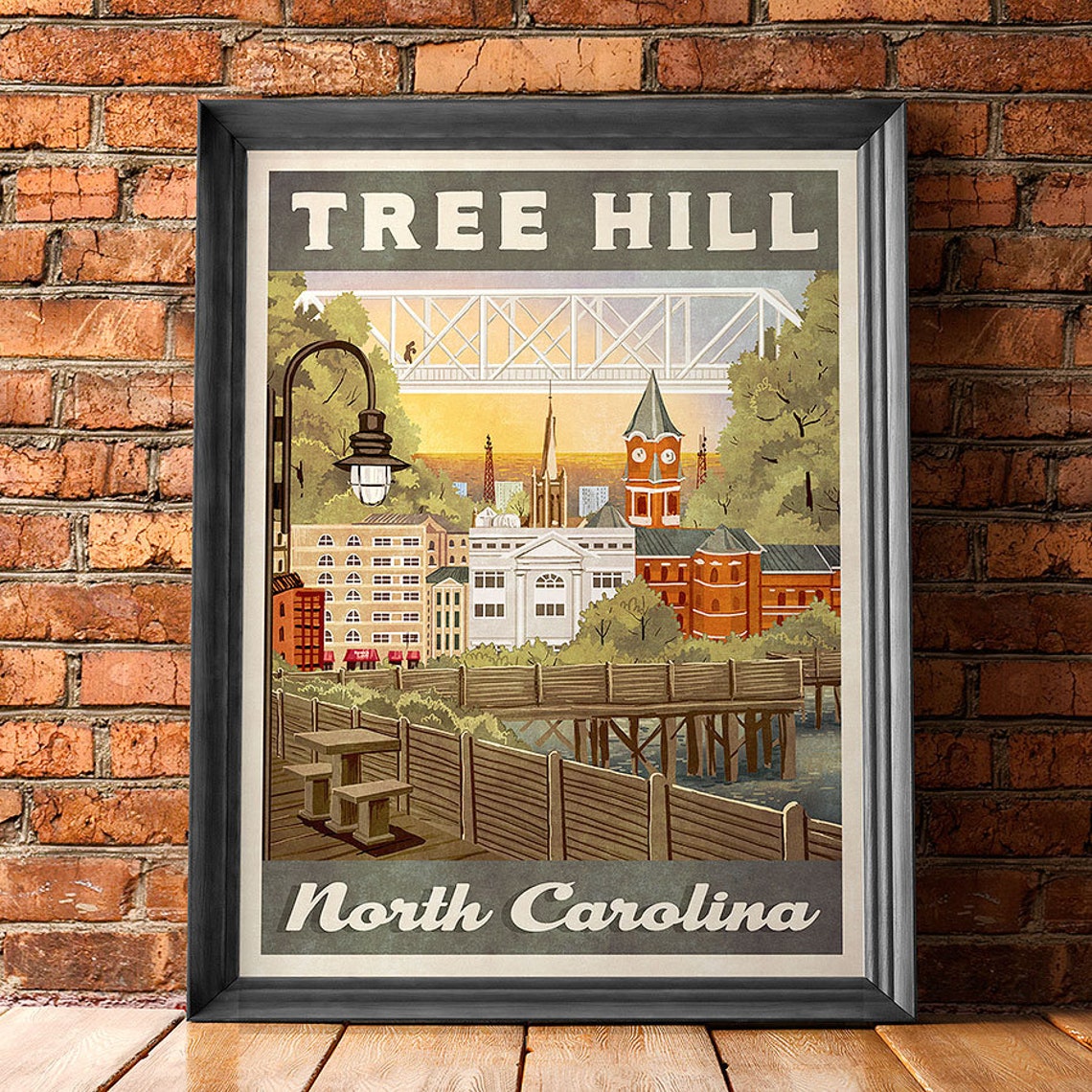 Tree Hill Retro Vintage Travel Poster, North Carolina