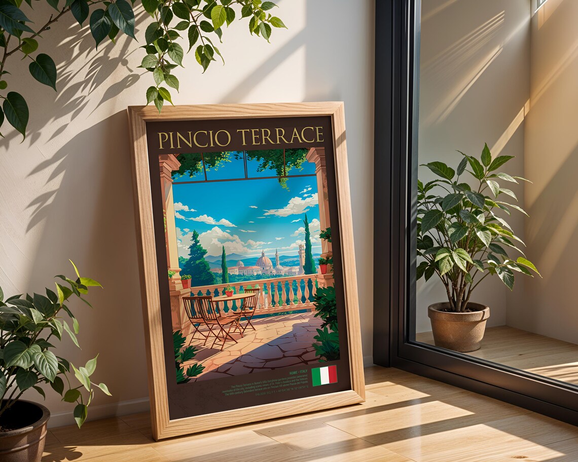 Pincio Terrace Rome Italy Villa Borghese View Vintage Travel Poster - Image 5