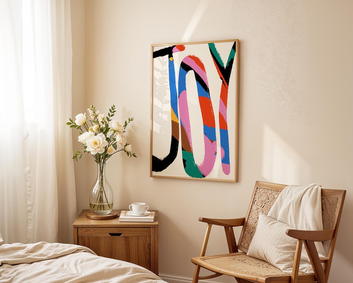 Joy Typography Colorful Brushstroke Letters Modern Eclectic Art Poster - Image 2