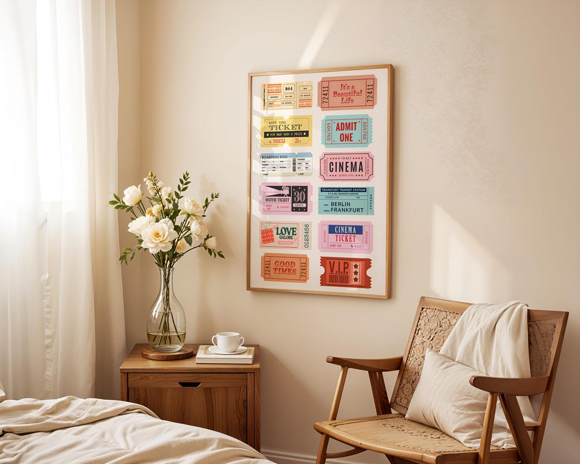 Vintage Ticket Stub Collage Cinema Boarding Pass Retro Art Poster - Image 2