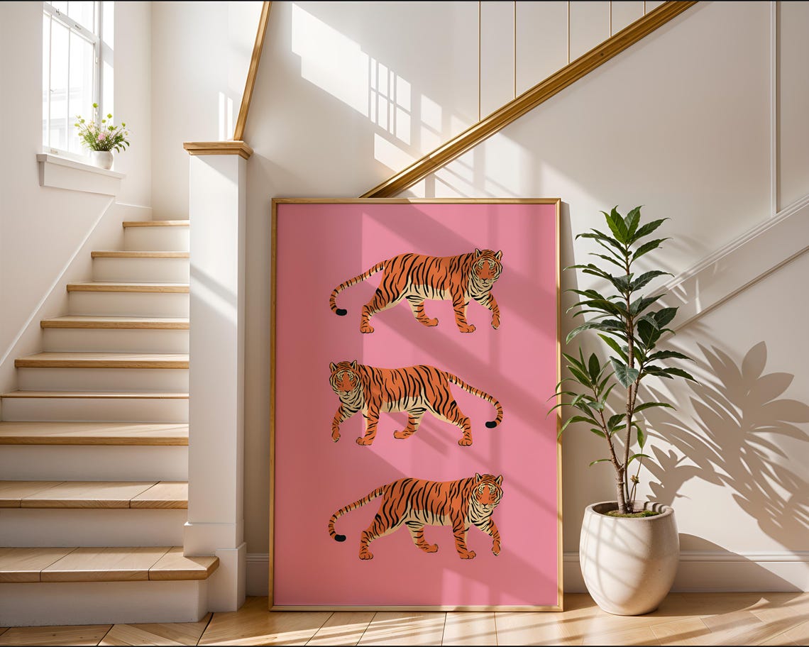 Pink Tiger Printable Wall Art Maximalist Eclectic Poster Trendy Animal Colorful Print Instant - Image 6