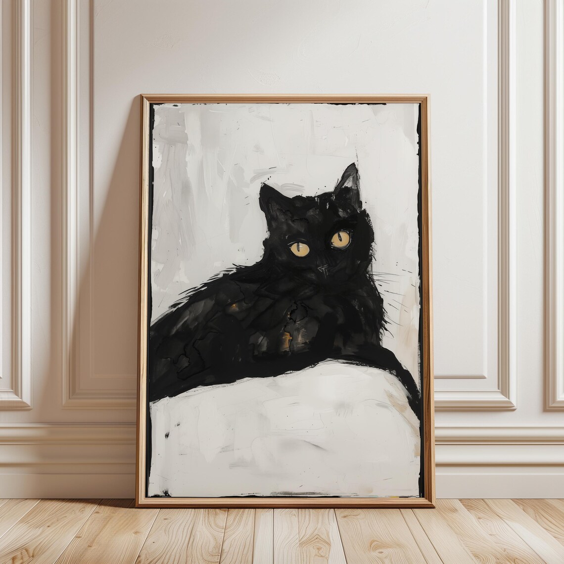 Moody Black Cat With Golden Eyes Minimalist Feline Art Poster