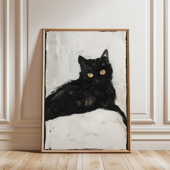 Moody Black Cat With Golden Eyes Minimalist Feline Art Poster