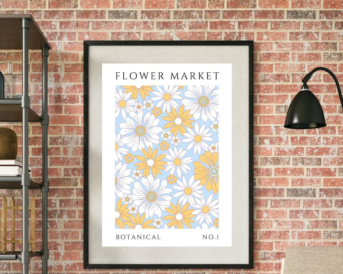 Flower Market White Yellow Daisies Retro Florals No 1 Poster - Image 3