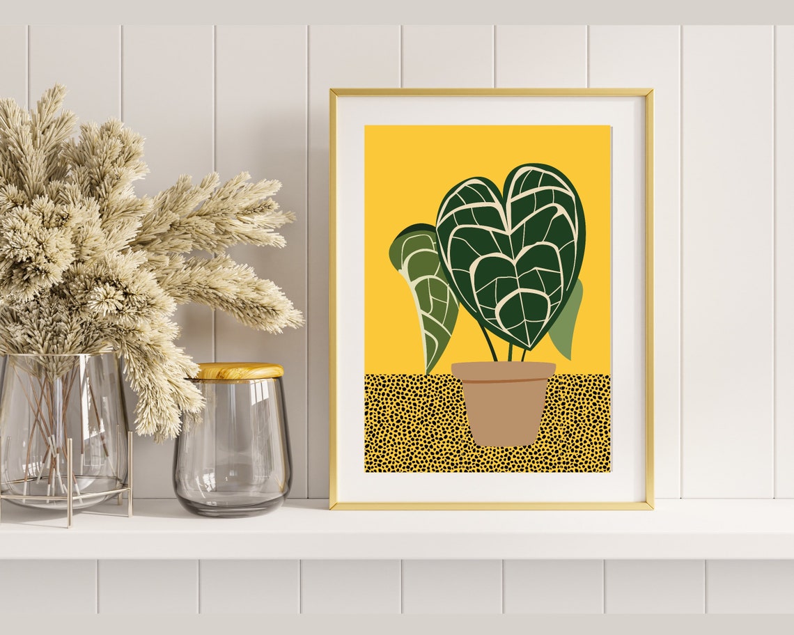 Tropical Heart Leaf Plant In Terracotta Pot Bright Yellow Poster - Image 2