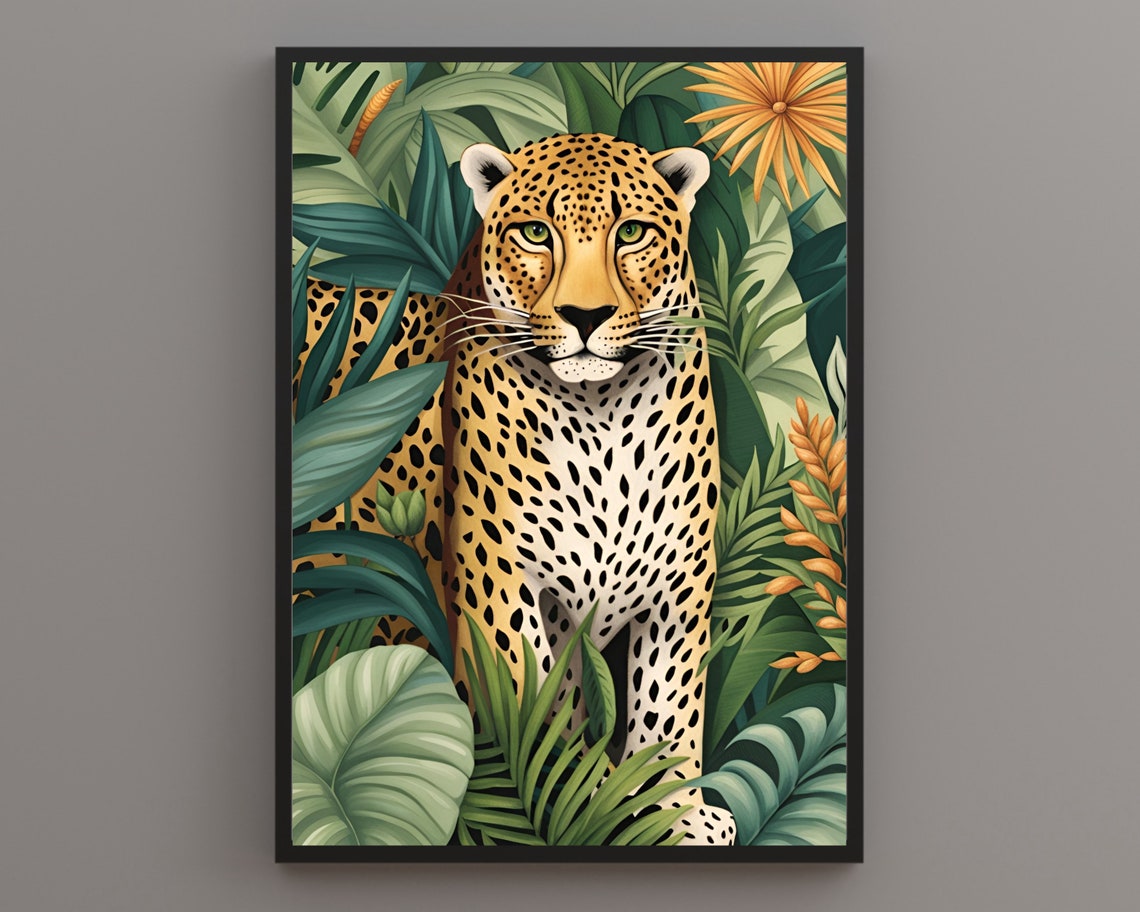 Spotted Leopard Resting In Tropical Green Jungle Foliage Poster
