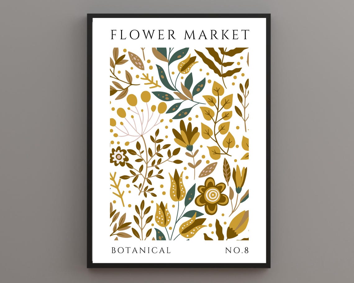 Flower Market Brown Gold Leafy Florals Botanical No 8 Poster