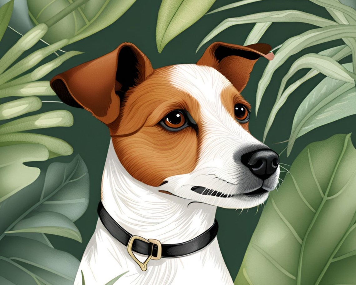 Jack Russell Terrier Peeking Through Lush Tropical Leaves Poster - Image 2