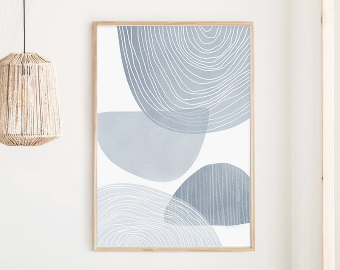 Classic Blue Abstract Art, Navy Geometric Art Print