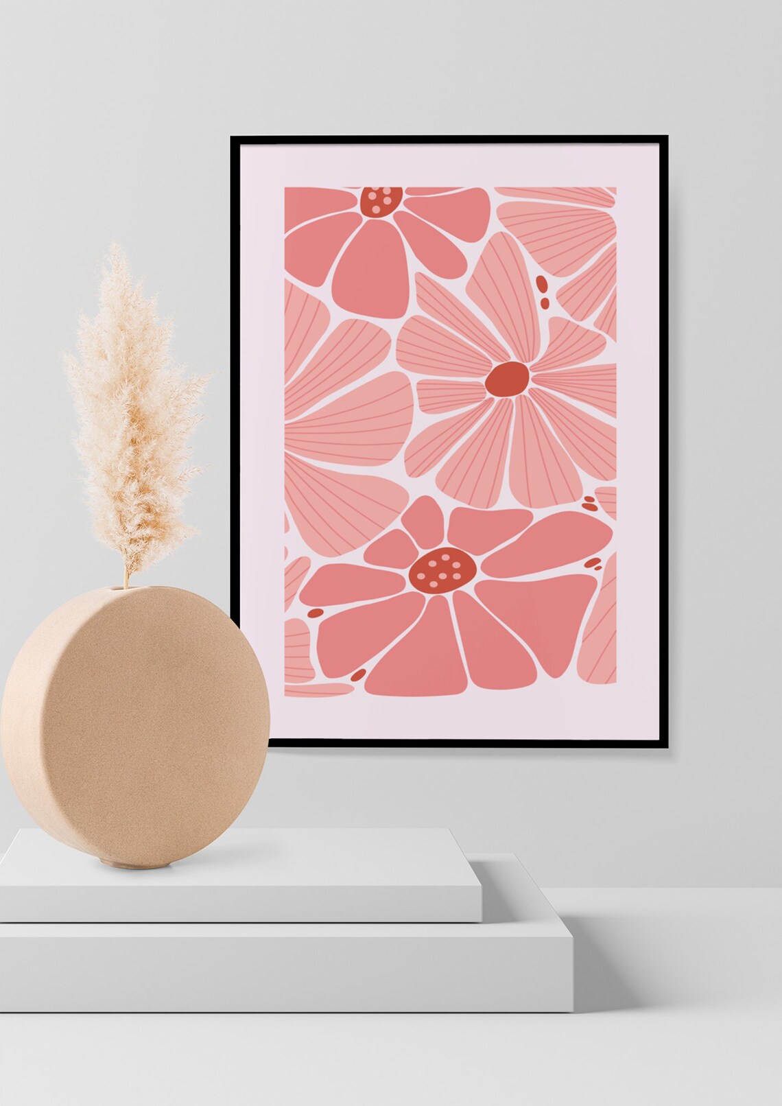 Abstract Floral Wall Art Boho Pink Flower Nursery Botanical Print Apartment Decor Dorm Room
