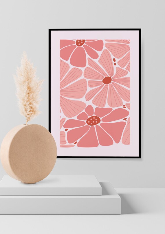 Abstract Floral Wall Art Boho Pink Flower Nursery Botanical Print Apartment Decor Dorm Room