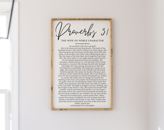 Proverbs 31 Sign Christian Wall Decor A Wife Of Noble Character Sign Wood Framed Sign