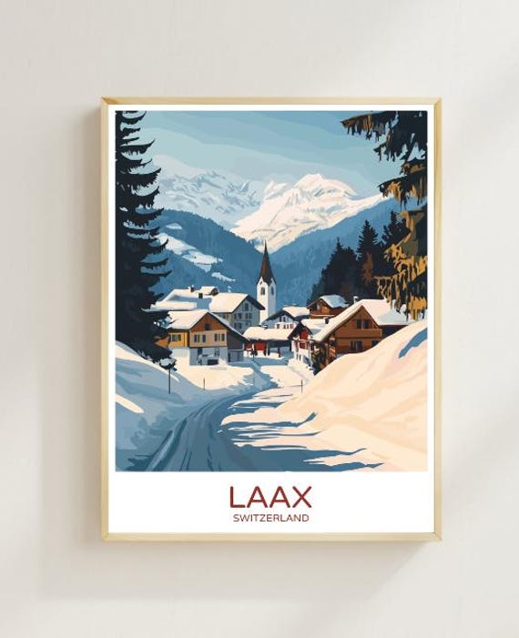 Laax Switzerland Travel Poster Stunning Wall Art Of Swiss Alps Ski Resort Landscape Mountain Print Swiss Adventure Decor Gift Idea
