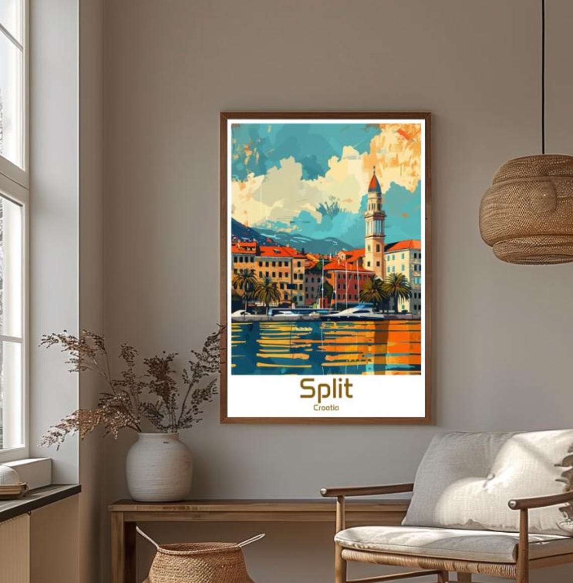 Split Croatia Harbor Bell Tower and Palm Waterfront Travel Poster - Image 4