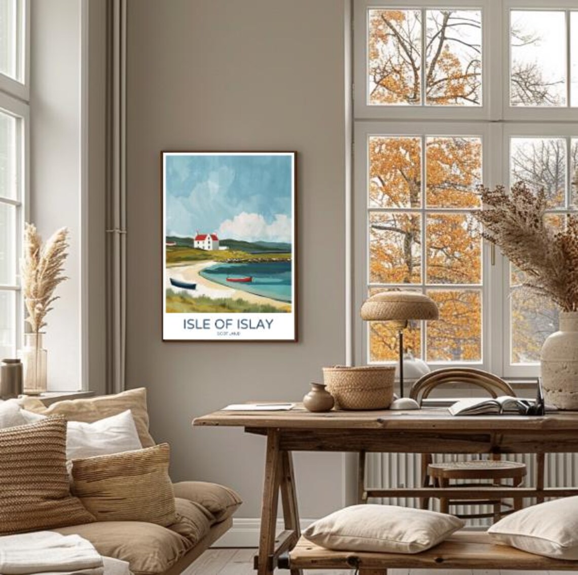 Isle Of Islay Scotland Coastal Poster With White Cottage Red Boat Beach - Image 4
