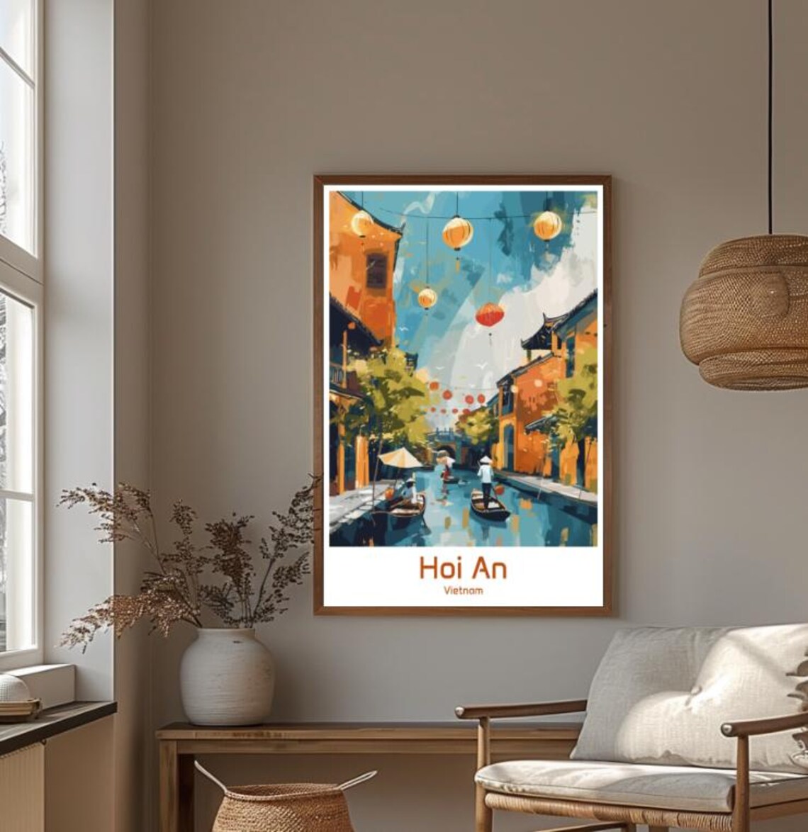 Hoi An Vietnam Lanterns Canal Boats Old Town Watercolor Style Poster - Image 4