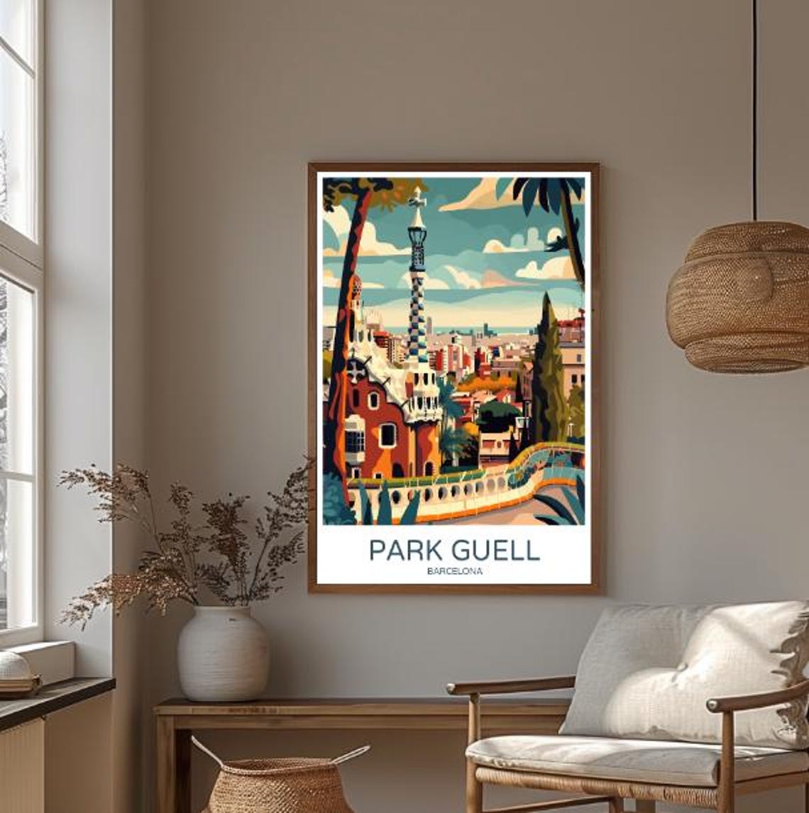 Park Guell Barcelona Poster Gaudi House Terrace And Mosaic Bench - Image 4