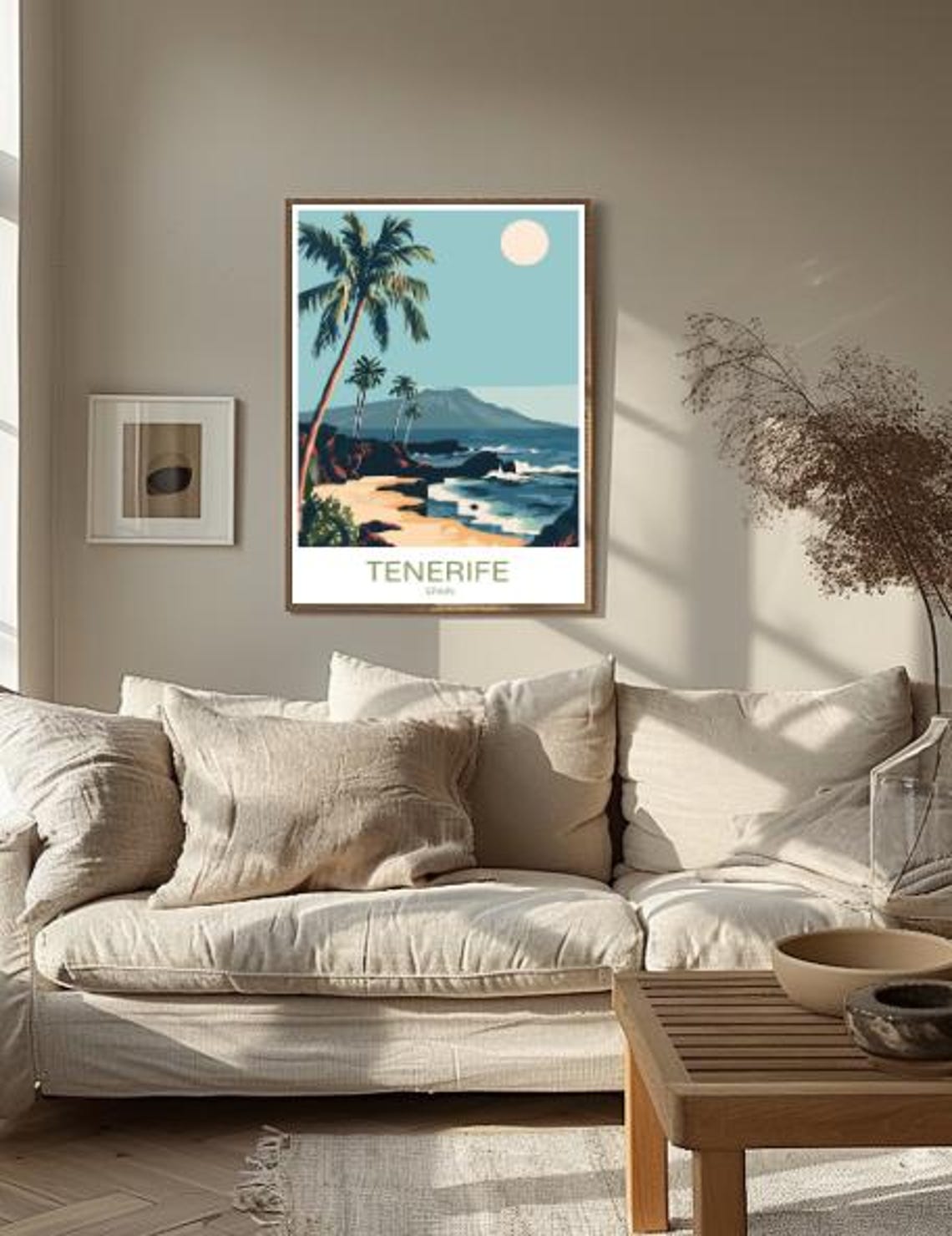 Tenerife Spain Tropical Beach Poster With Palm Trees Volcano Sunset - Image 2