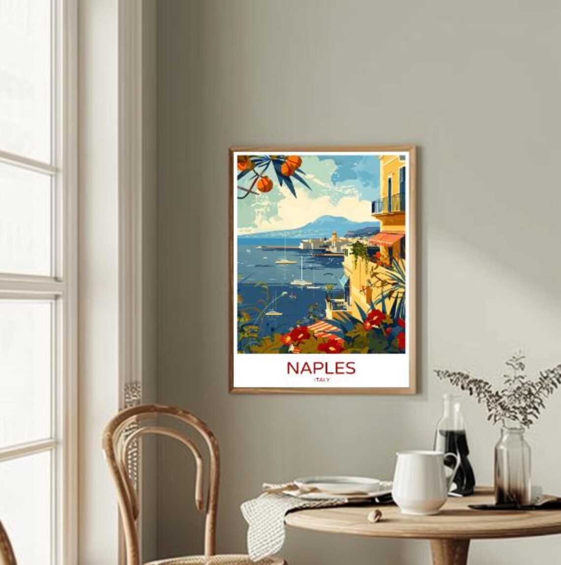 Naples Italy Travel Poster Bay View With Vesuvius And Sailboats - Image 2