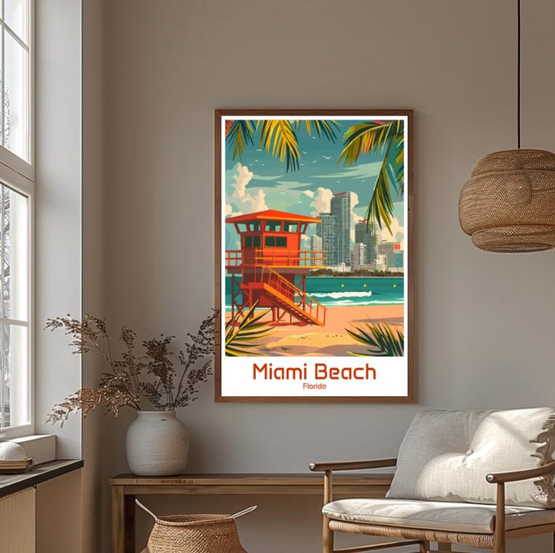 Miami Beach Florida Lifeguard Tower Skyline Vintage Travel Poster - Image 4