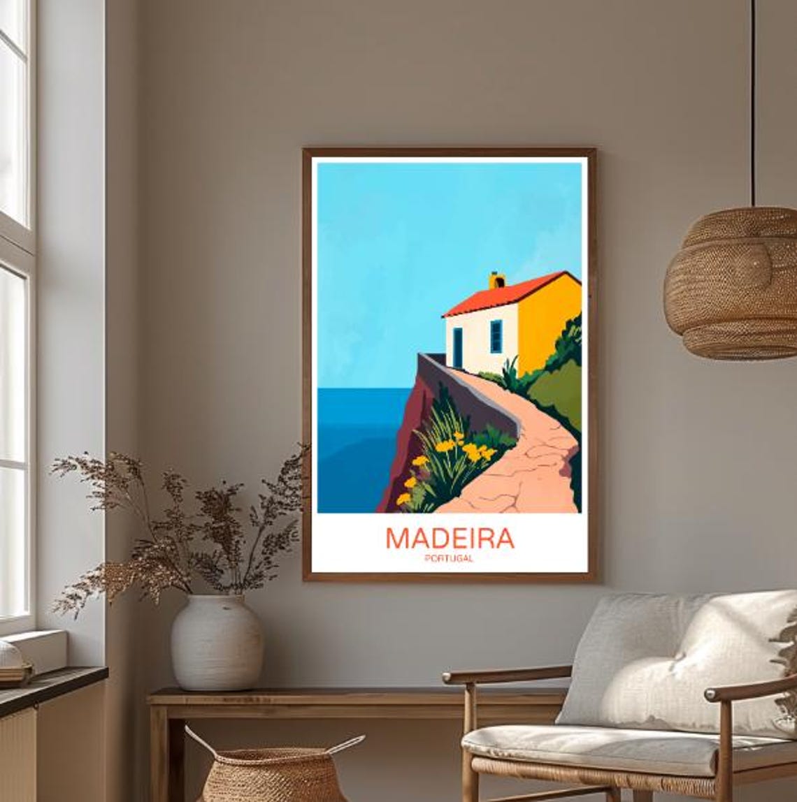 Madeira Portugal Coastal Cliffside Cottage Ocean Travel Poster - Image 3