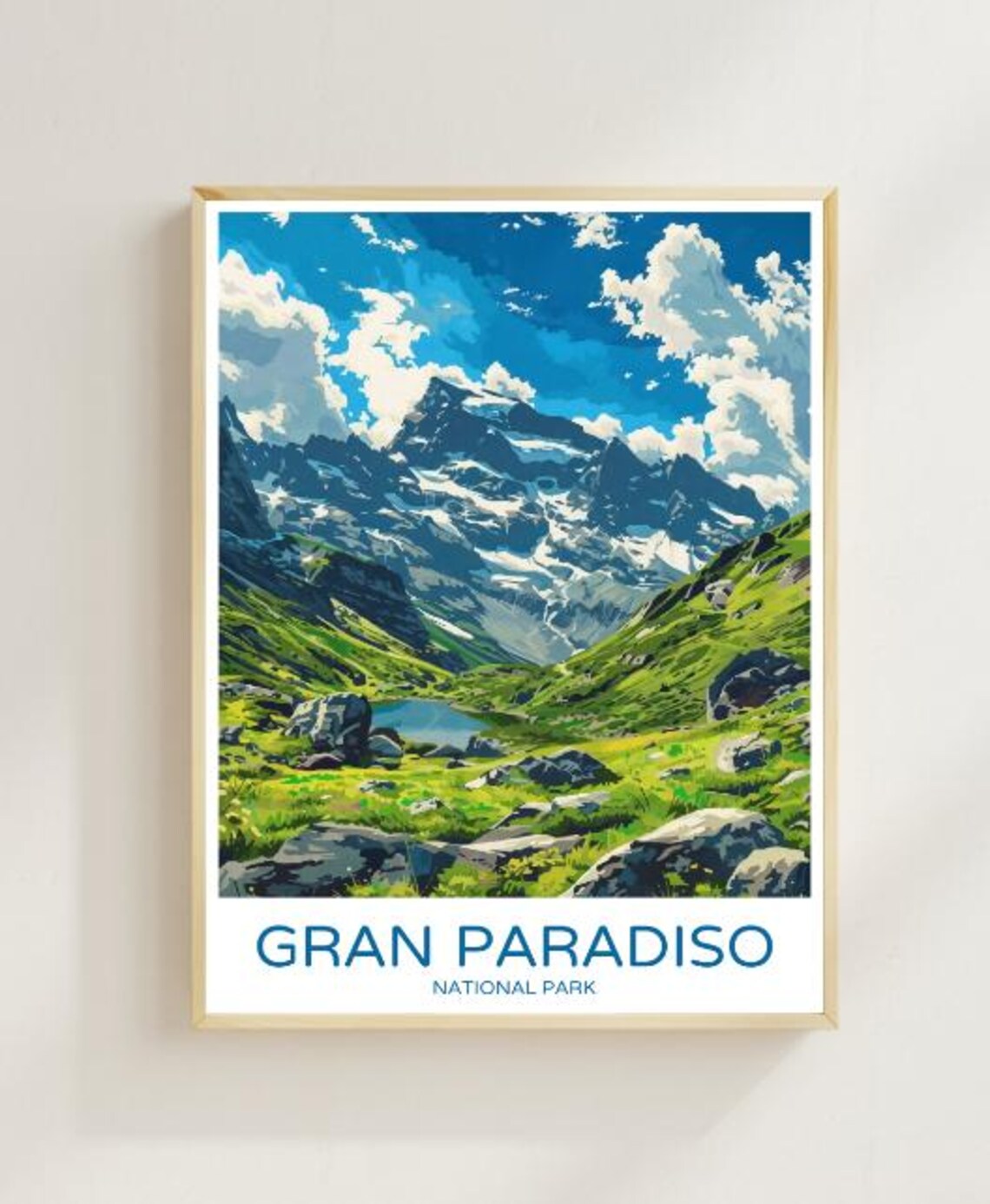 Gran Paradiso National Park Italy Poster Snowy Peak Alpine Lake View