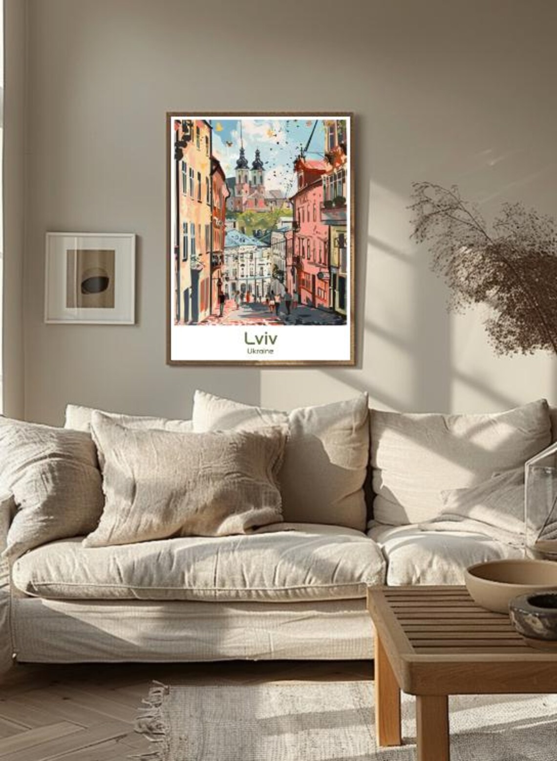 Lviv Ukraine Old Town Street Twin Church Towers Charm Poster - Image 3