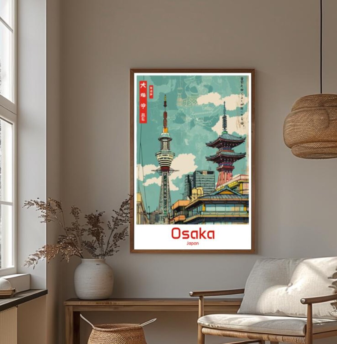 Osaka Japan Tsutenkaku Tower Pagoda Vintage Cityscape Poster - Image 4
