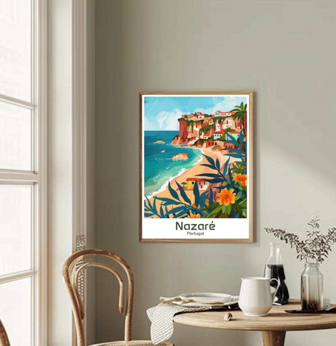 Nazare Portugal Coastal Cliffs Beach Town Surf Travel Poster - Image 2