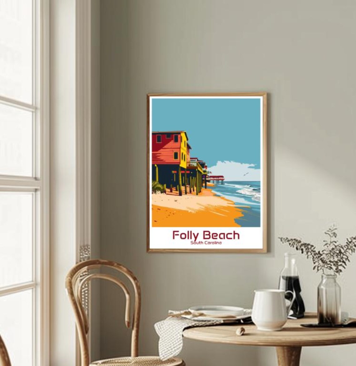 Folly Beach South Carolina Stilt Houses Pier Retro Travel Poster - Image 2