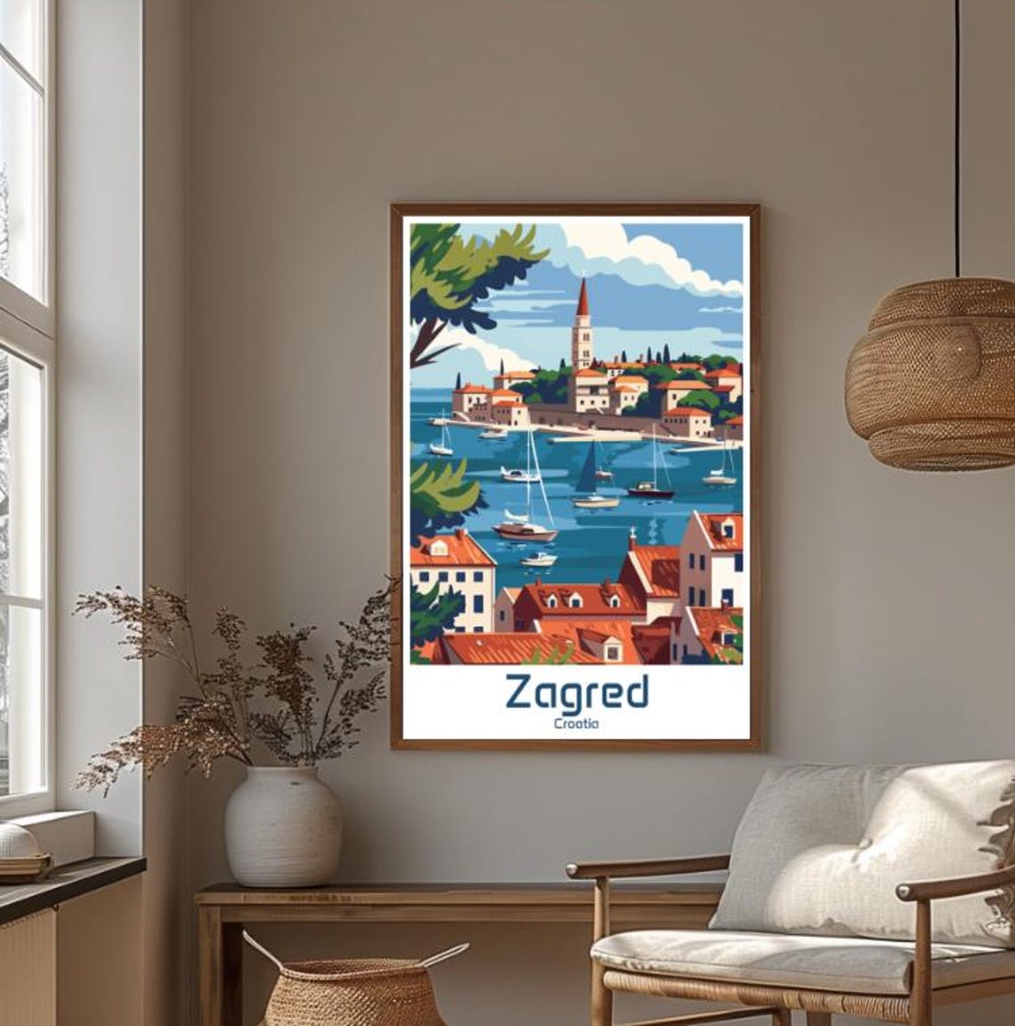 Zagreb Croatia Adriatic Harbor Sailboat Skyline Travel Art Poster - Image 4