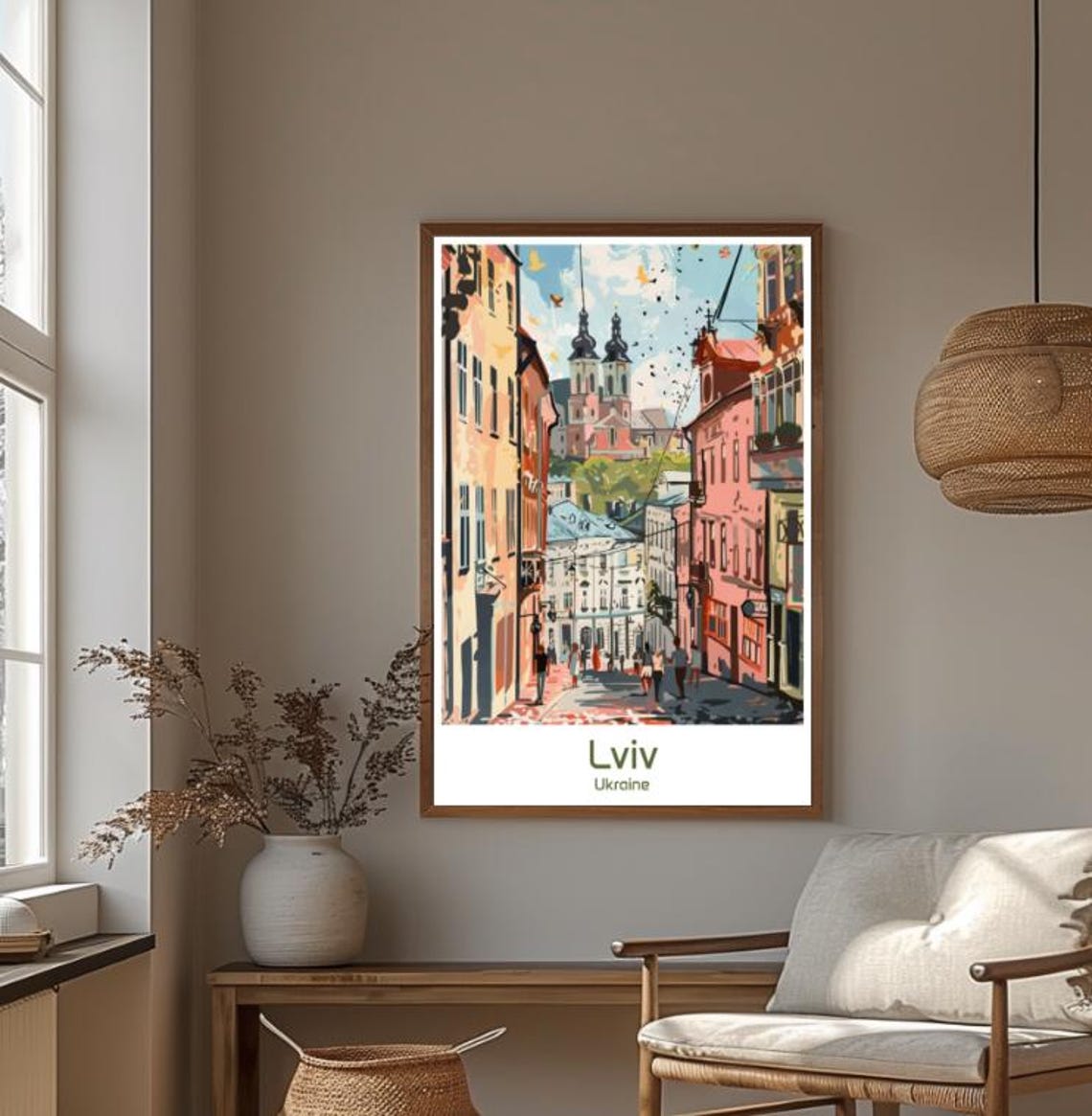 Lviv Ukraine Old Town Street Twin Church Towers Charm Poster - Image 4