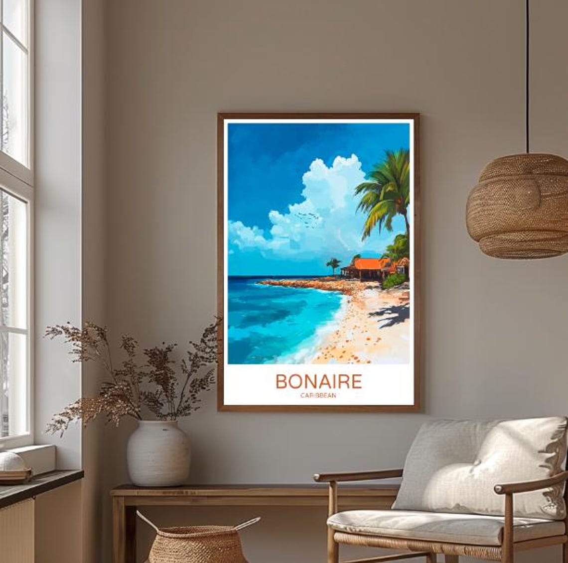 Bonaire Caribbean Tropical Beach Palm Trees Turquoise Ocean Poster - Image 3