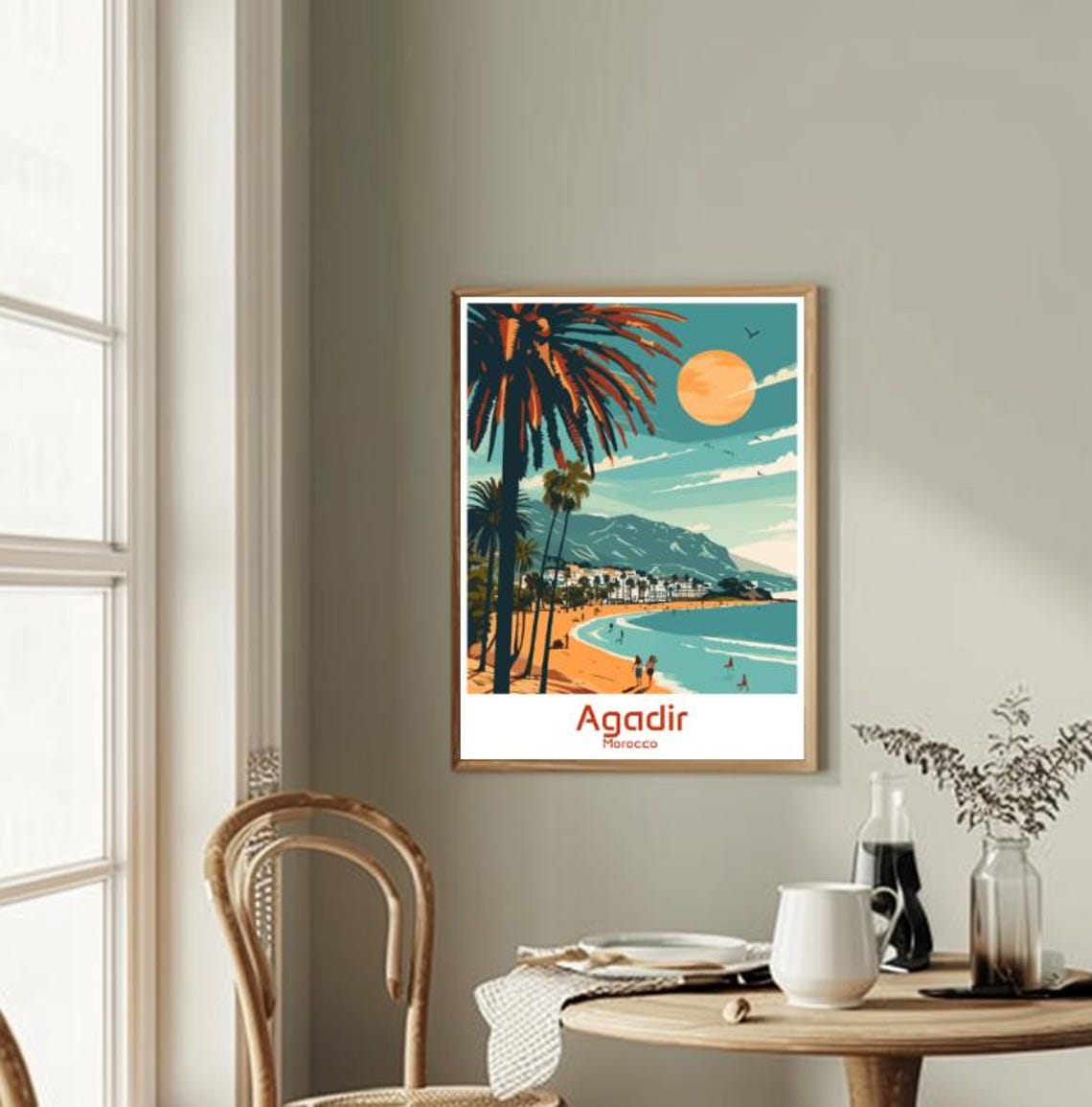 Tropical Agadir Morocco Palm Beach Sunset Mountain Coast Poster - Image 2
