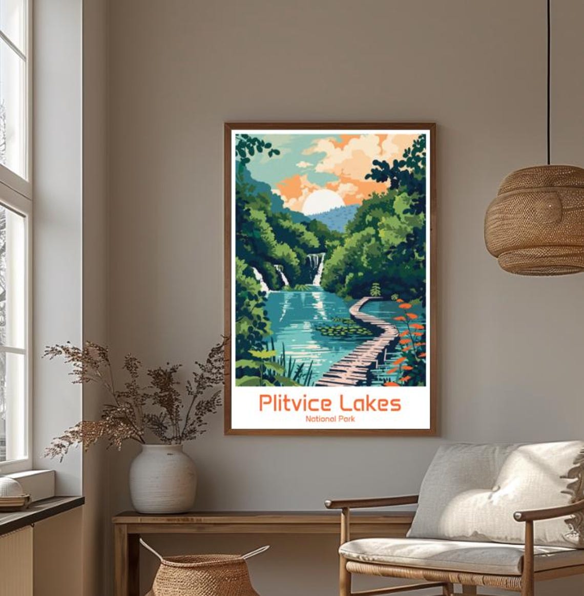Plitvice Lakes Croatia Waterfall Boardwalk Retro Travel Poster - Image 4