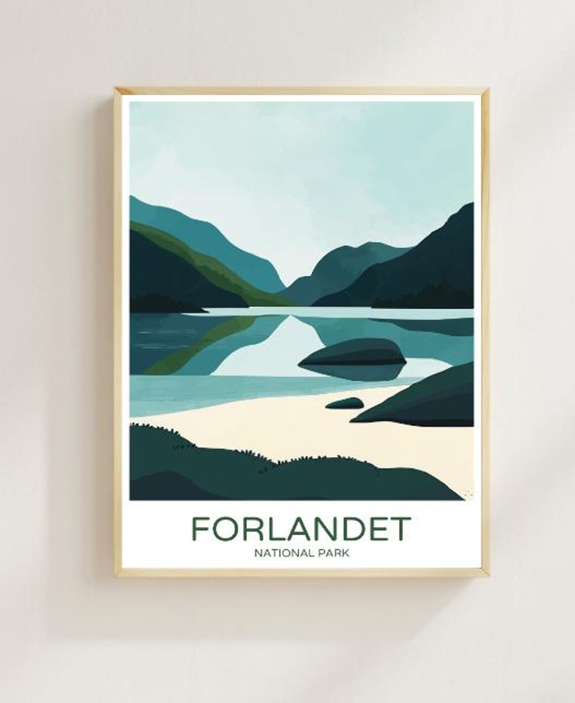 Forlandet Tranquil Arctic Lake Islands And Dark Peaks Travel Poster