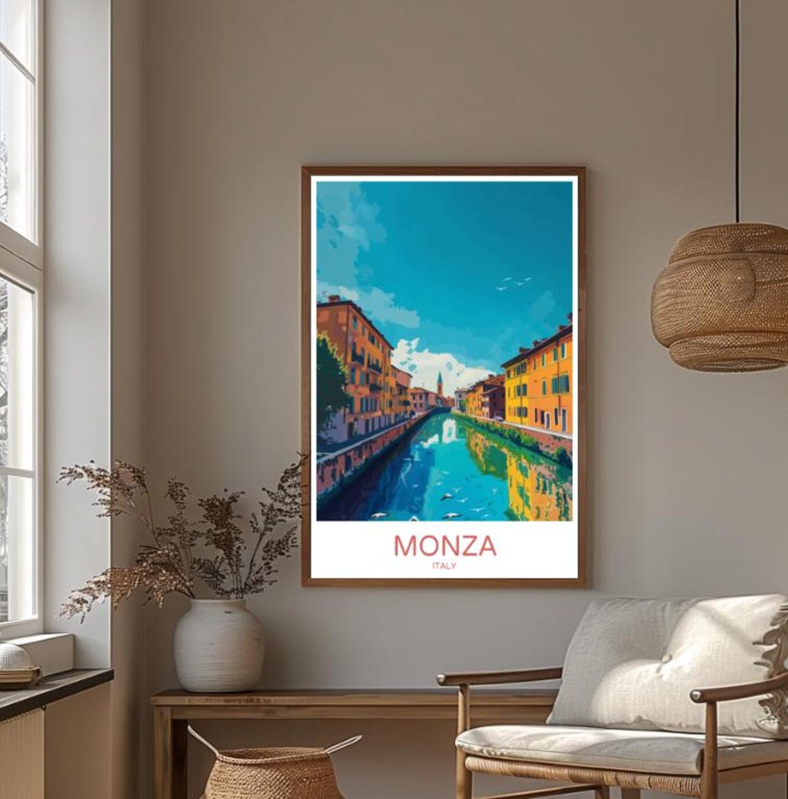 Monza Italy Historic Riverside Canal Old Town Colorful Travel Poster - Image 4