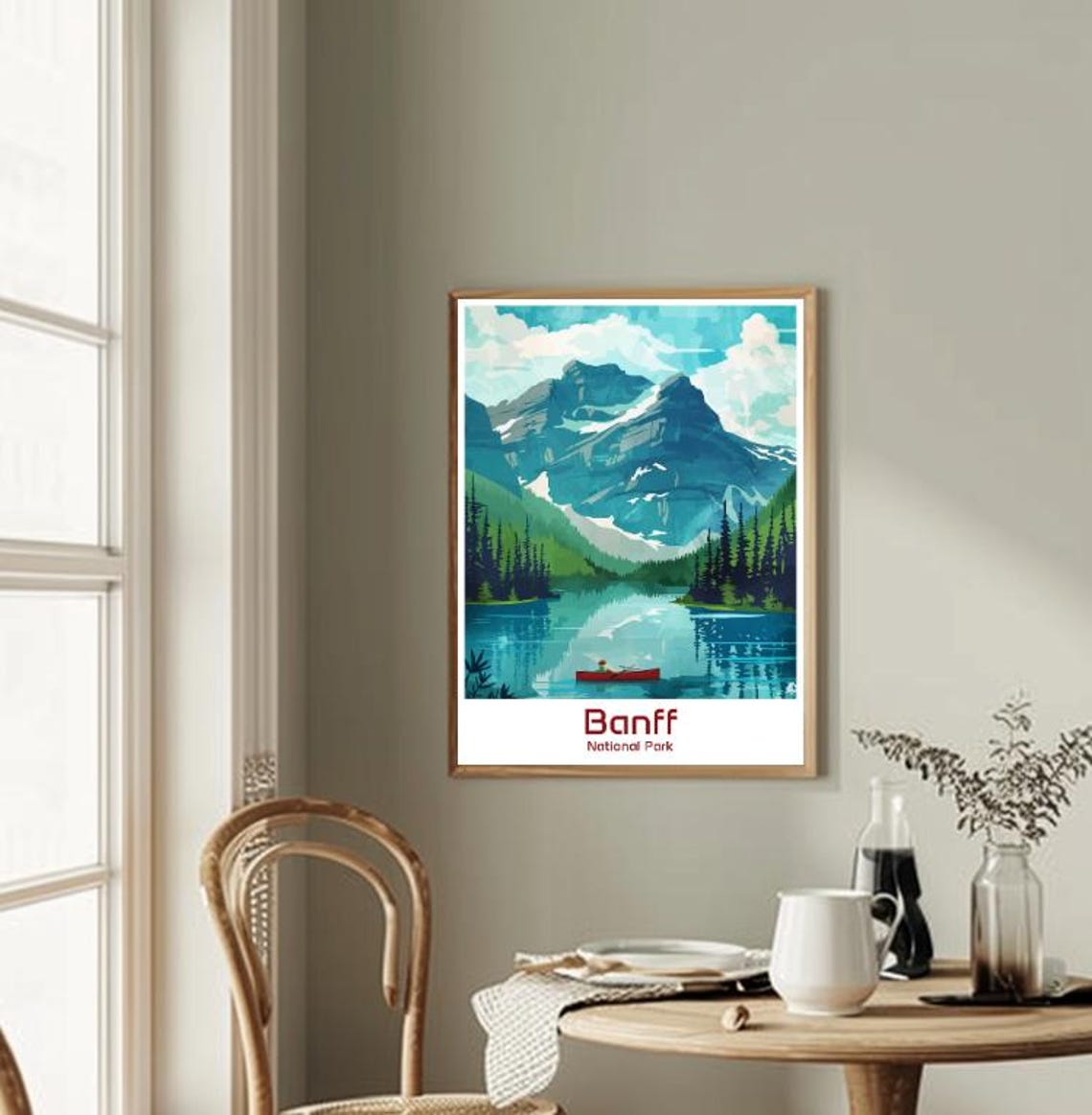 Banff National Park Red Canoe Alpine Lake Canada Travel Poster - Image 2