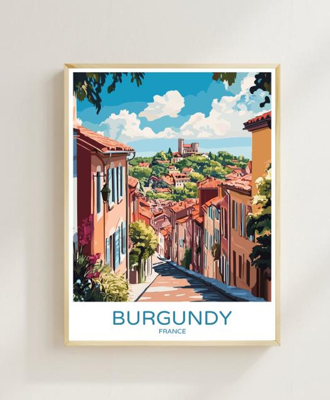 Burgundy France Travel Poster Scenic Wall Art Of Vineyards Rolling Hills French Countryside Print Wine Region Decor Gift Idea