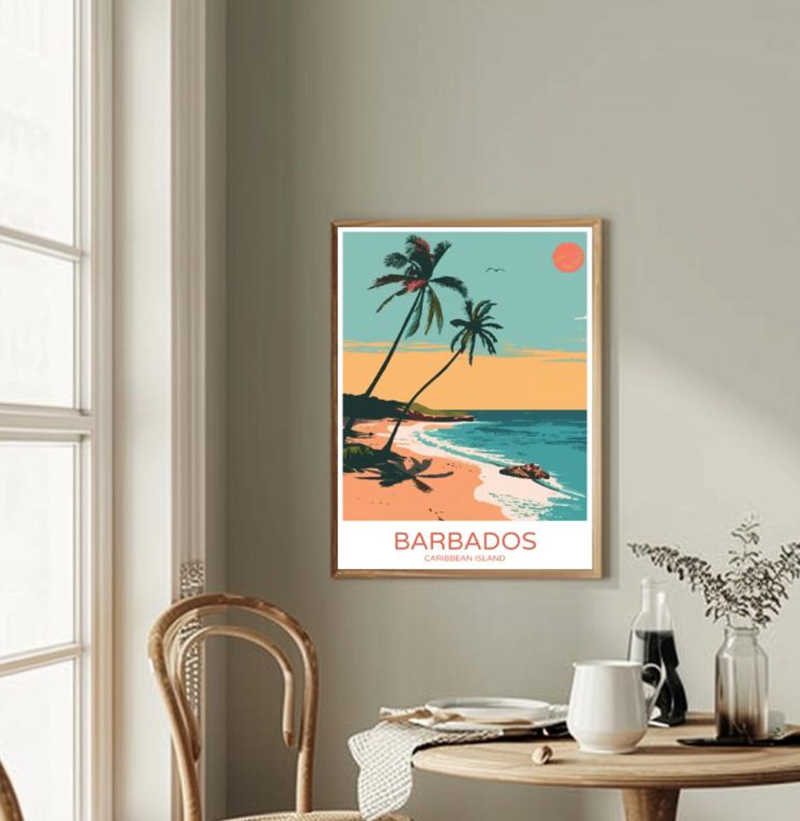 Barbados Caribbean Island Leaning Palm Beach Sunset View Poster - Image 2