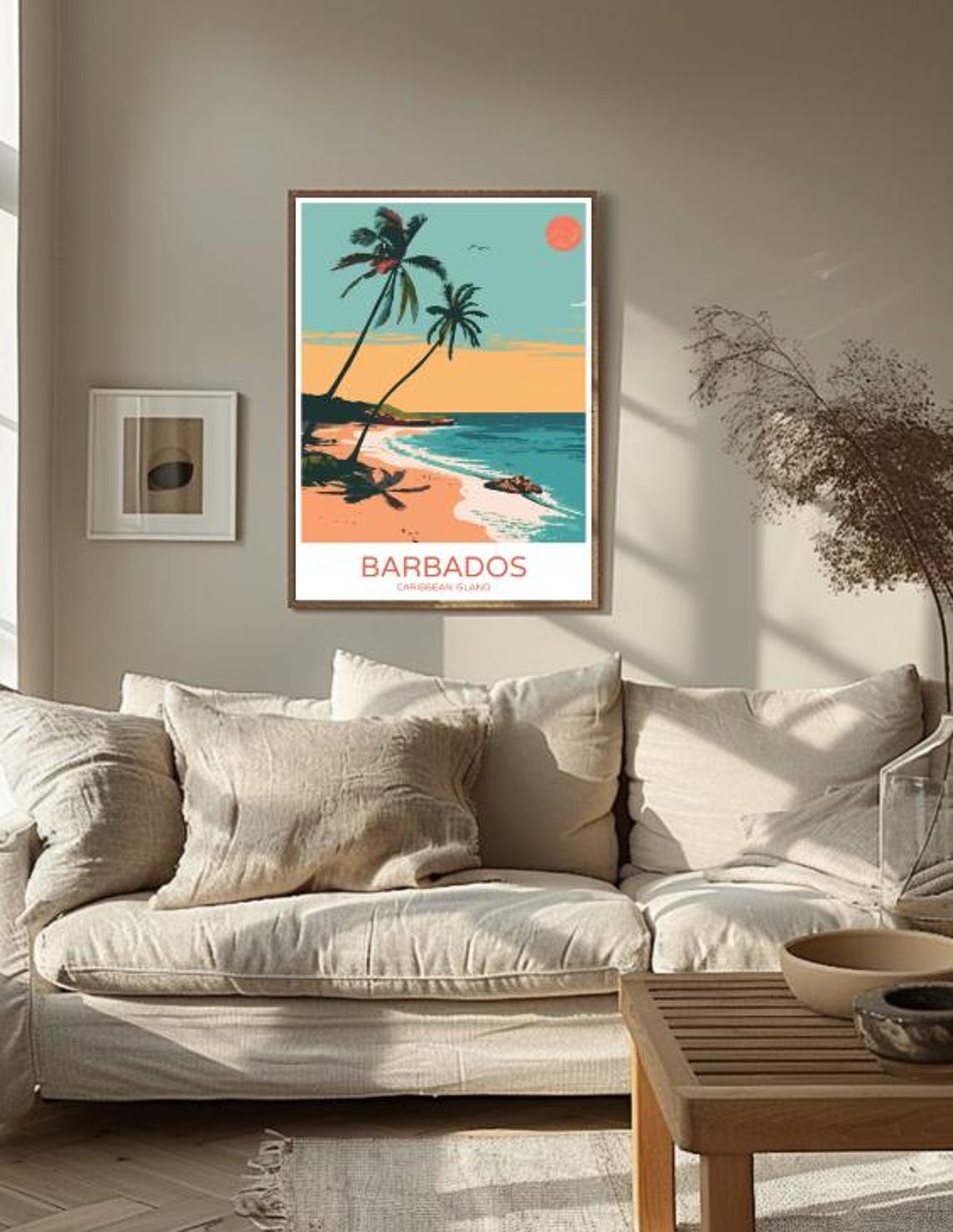 Barbados Caribbean Island Leaning Palm Beach Sunset View Poster - Image 3